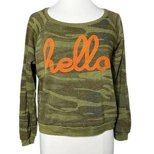 ALTERNATIVE Apparel HELLO Graphic Camo Print Crewneck Pullover Sweatshirt Top